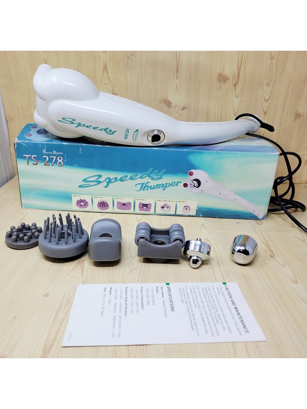 Speedy Neox Thumper Hand Held Massager White with Attachment Heads